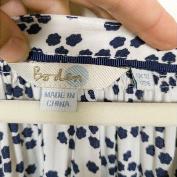 BODEN Navy White Print Maya Blouse Viscose Long Sleeve Split Neck Women's US 6 - Picture 4 of 6